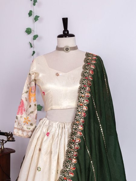 Refined White Pure Tissue Silk Lehenga with 3.5 Meter Flair and Cancan at Wholesale Rate Designer Lehenga Choli