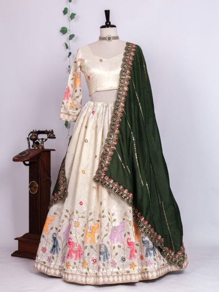 Refined White Pure Tissue Silk Lehenga with 3.5 Meter Flair and Cancan at Wholesale Rate Designer Lehenga Choli