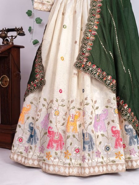 Refined White Pure Tissue Silk Lehenga with 3.5 Meter Flair and Cancan at Wholesale Rate Designer Lehenga Choli