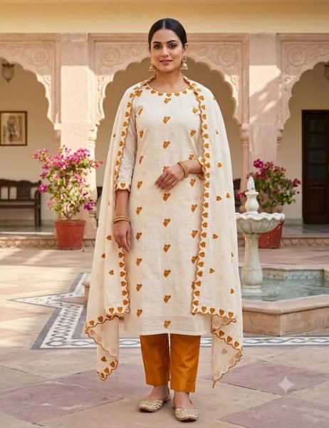 Refined Yellow Designer Cora Cambric Cotton Suit Set with South Cotton Bottom at Wholesale Rate Color Set Matching Dress Material Wholesale