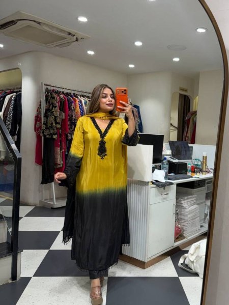 Refined Yellow French Crepe Silk Kurti Set with Beads Work for Festive Wear