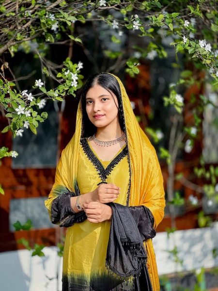 Refined Yellow French Crepe Silk Kurti Set with Beads Work for Festive Wear Ready To Wear Collection