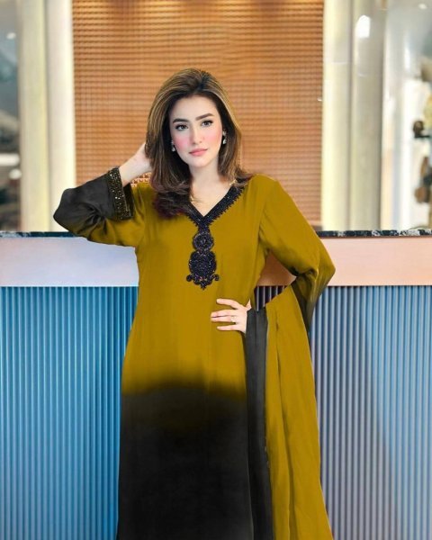 Refined Yellow French Crepe Silk Kurti Set with Beads Work for Festive Wear Ready To Wear Collection