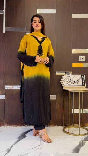 Refined Yellow French Crepe Silk Kurti Set with Beads Work for Festive Wear Ready To Wear Collection