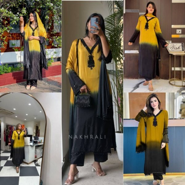 Refined Yellow French Crepe Silk Kurti Set with Beads Work for Festive Wear Ready To Wear Collection