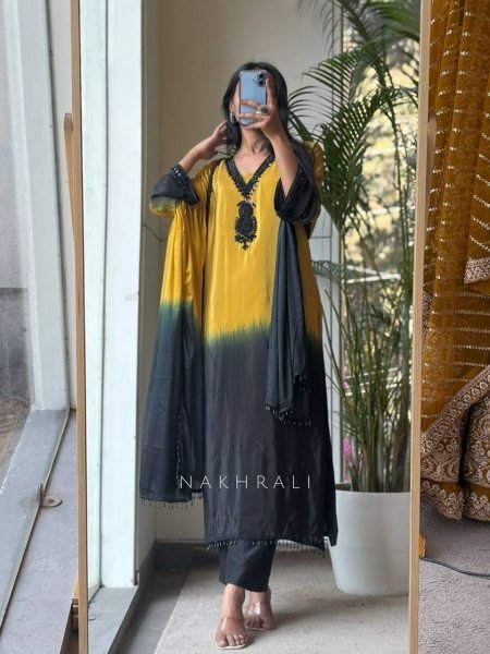 Refined Yellow French Crepe Silk Kurti Set with Beads Work for Festive Wear Ready To Wear Collection