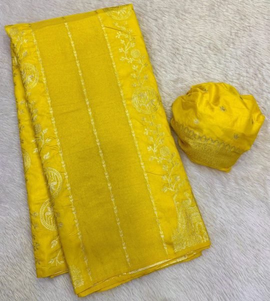 Refined Yellow Premium Crepe Khadi Cotton Silk Saree with Maching Blouse For Wedding Printed Cotton Sarees Wholesale