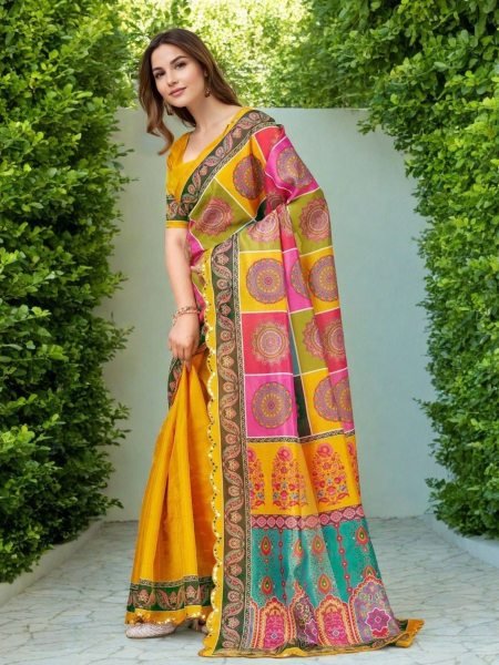 Refined Yellow Wholesale Designer Saree for Resellers at Bulk Rate Kurtis