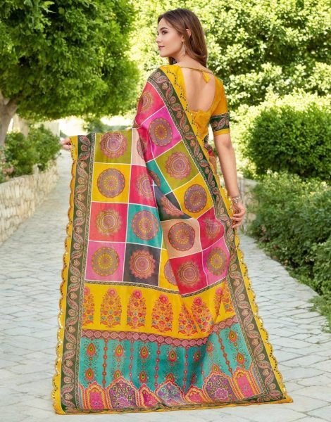 Refined Yellow Wholesale Designer Saree for Resellers at Bulk Rate Printed Kurtis