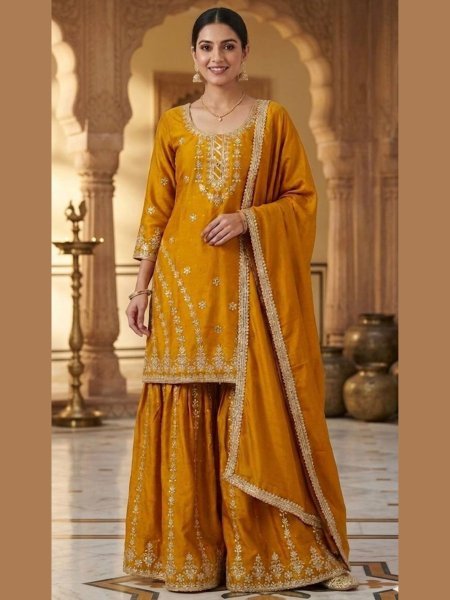 Refinedcore Chinnon Silk Sharara Suit with Dupatta for Festive Ethnic Wear Ready To Wear Suit