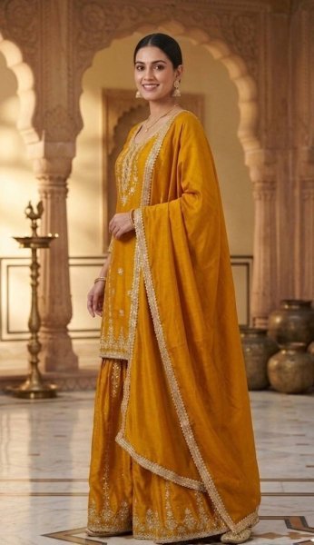 Refinedcore Chinnon Silk Sharara Suit with Dupatta for Festive Ethnic Wear Ready To Wear Collection