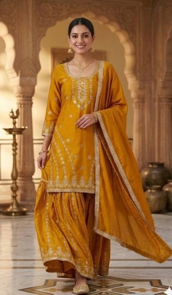 Refinedcore Chinnon Silk Sharara Suit with Dupatta for Festive Ethnic Wear Ready To Wear Collection