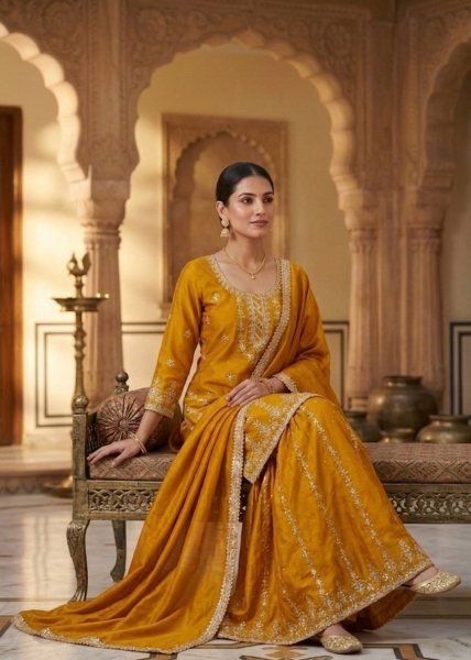 Refinedcore Chinnon Silk Sharara Suit with Dupatta for Festive Ethnic Wear Ready To Wear Collection