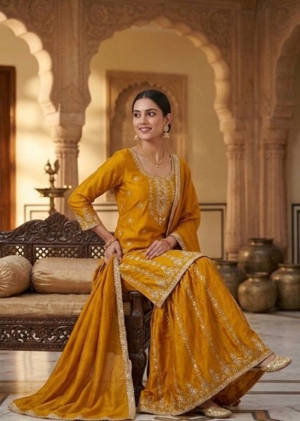 Refinedcore Chinnon Silk Sharara Suit with Dupatta for Festive Ethnic Wear Ready To Wear Collection