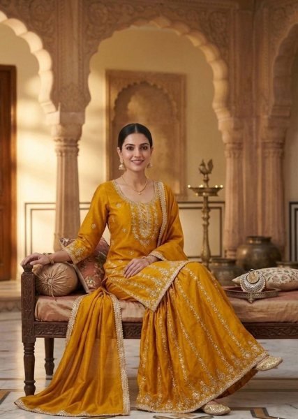 Refinedcore Chinnon Silk Sharara Suit with Dupatta for Festive Ethnic Wear Ready To Wear Collection