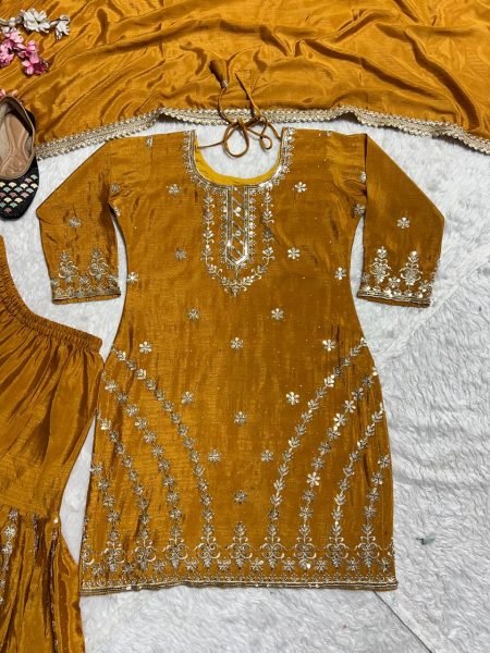 Refinedcore Chinnon Silk Sharara Suit with Dupatta for Festive Ethnic Wear Ready To Wear Collection