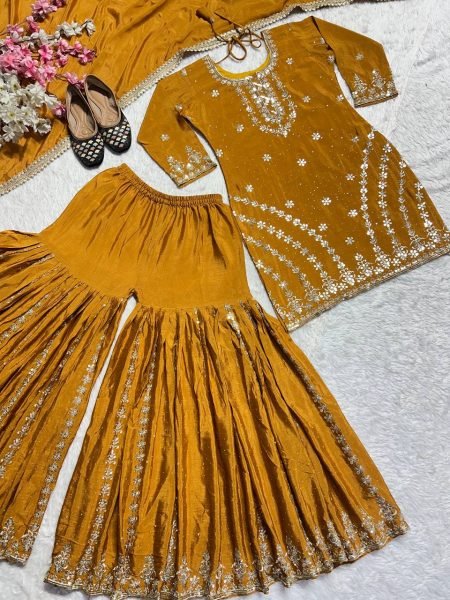 Refinedcore Chinnon Silk Sharara Suit with Dupatta for Festive Ethnic Wear Ready To Wear Collection