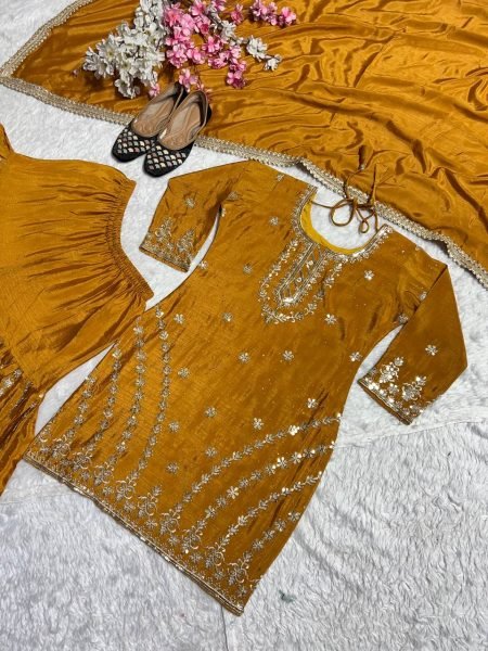 Refinedcore Chinnon Silk Sharara Suit with Dupatta for Festive Ethnic Wear Ready To Wear Collection