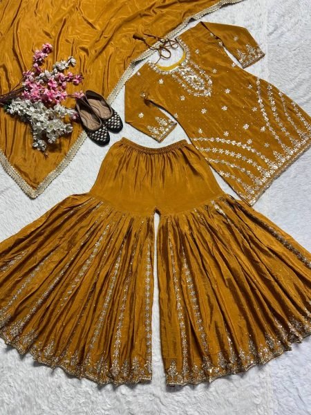 Refinedcore Chinnon Silk Sharara Suit with Dupatta for Festive Ethnic Wear Ready To Wear Collection