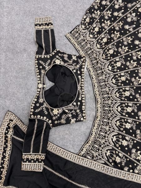 Regal Black Designer Sequin Zari Work Chinon Silk Lehenga with Unstitched Blouse Designer Lehenga Choli