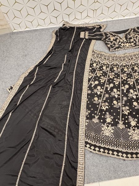 Regal Black Designer Sequin Zari Work Chinon Silk Lehenga with Unstitched Blouse Designer Lehenga Choli