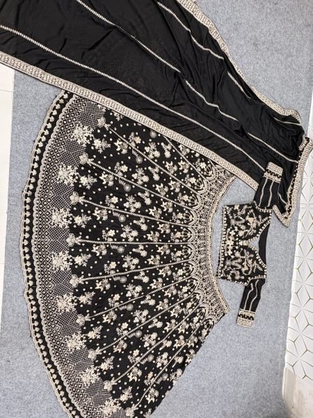 Regal Black Designer Sequin Zari Work Chinon Silk Lehenga with Unstitched Blouse Designer Lehenga Choli