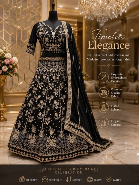 Regal Black Designer Sequin Zari Work Chinon Silk Lehenga with Unstitched Blouse Designer Lehenga Choli