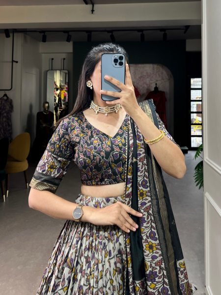 Regal Black Designer Tusser Silk Lehenga Choli with Floral Print Work at Wholesale Rate Designer Lehenga Choli