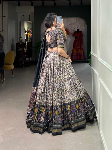 Regal Black Designer Tusser Silk Lehenga Choli with Floral Print Work at Wholesale Rate Designer Lehenga Choli