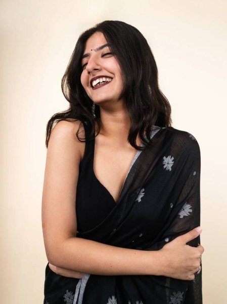 Regal Black Linen Silver Patta Weaving Cotton Saree with Digital Print For Festival Linen Sarees Wholesale