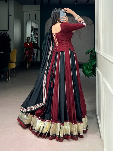 Regal Black Maroon Designer Garba Lehenga Choli Set with Heavy 6 Meter Flare Navratri Lehnega Choli