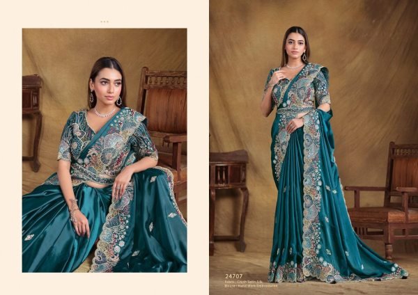 Regal Bloom Ensemble Smooth Fall Saree with Statement Embroidery for Evening Elegance Designer Wedding Sarees Wholesale