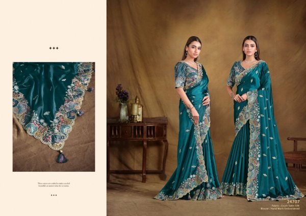 Regal Bloom Ensemble Smooth Fall Saree with Statement Embroidery for Evening Elegance Designer Wedding Sarees Wholesale
