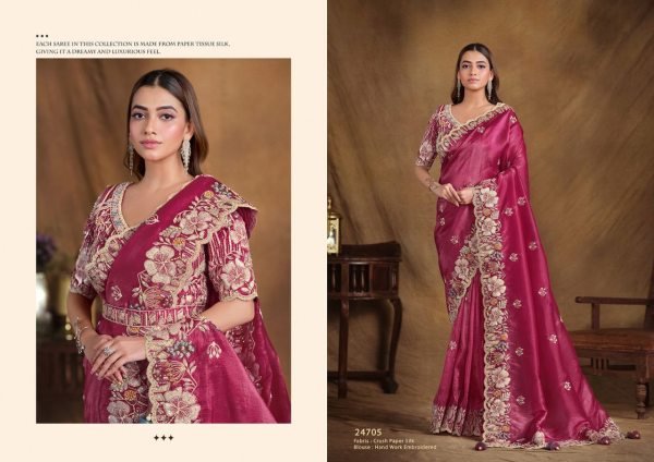 Regal Bloom Ensemble Smooth Fall Saree with Statement Embroidery for Evening Elegance Designer Wedding Sarees Wholesale