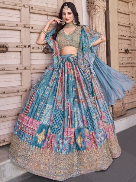 Regal Blue Chinon Silk Lehenga Choli with Dori Embroidery Perfect for Pre Wedding Functions   Lehenga