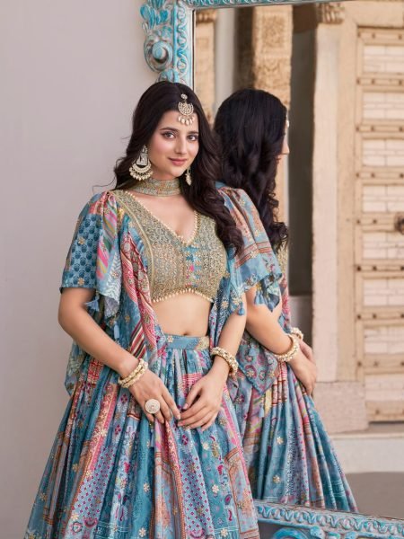 Regal Blue Chinon Silk Lehenga Choli with Dori Embroidery Perfect for Pre Wedding Functions  Designer Lehenga Choli