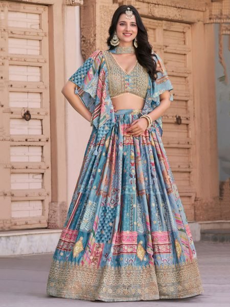 Regal Blue Chinon Silk Lehenga Choli with Dori Embroidery Perfect for Pre Wedding Functions  Designer Lehenga Choli