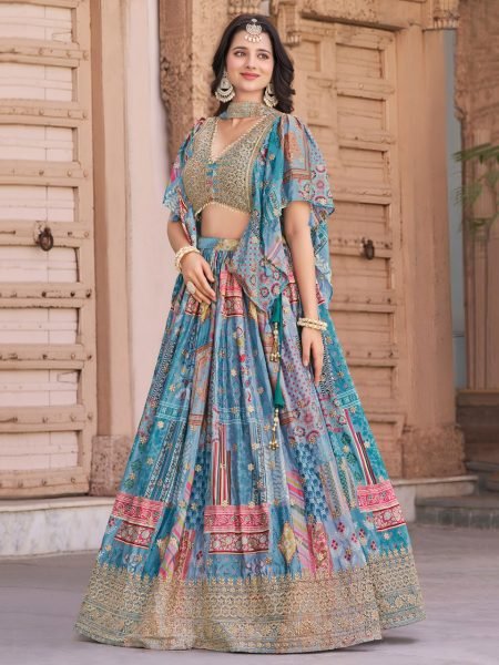 Regal Blue Chinon Silk Lehenga Choli with Dori Embroidery Perfect for Pre Wedding Functions  Designer Lehenga Choli