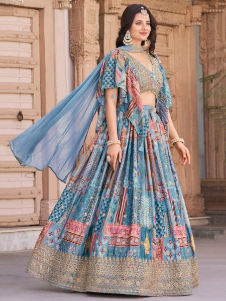 Regal Blue Chinon Silk Lehenga Choli with Dori Embroidery Perfect for Pre Wedding Functions  Designer Lehenga Choli