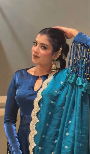 Regal Blue Premium Fandy Crush Silk Gown Set with Embroidered Dupatta at Manufacturer  Ready To Wear Collection