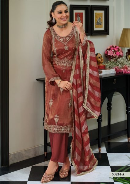 Regal Brown Designer Pure Viscose Suit Set with Simar Bits Embroidery for Wedding Designer Plazzo Salwar Suits Wholesale