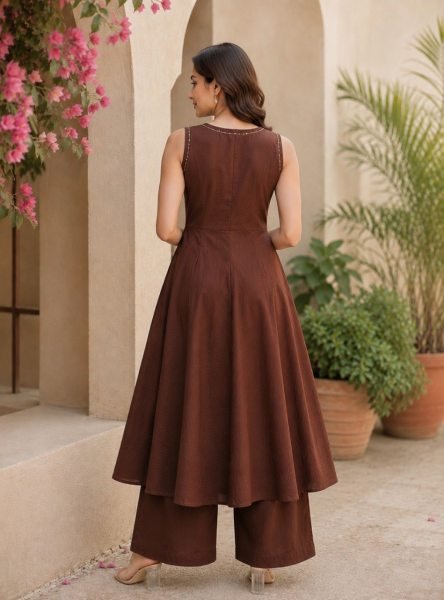 Regal Brown Tesla Top And Bottom Kurti Set With Premium Collection Wholesale Price Anarkali Kurtis 