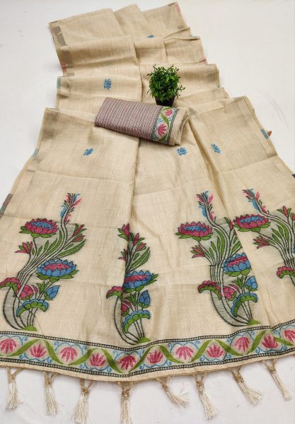 Regal Cream Festive Collection Pure Muga Cotton Saree with Rich Meenakari Detailing Printed Cotton Sarees Wholesale