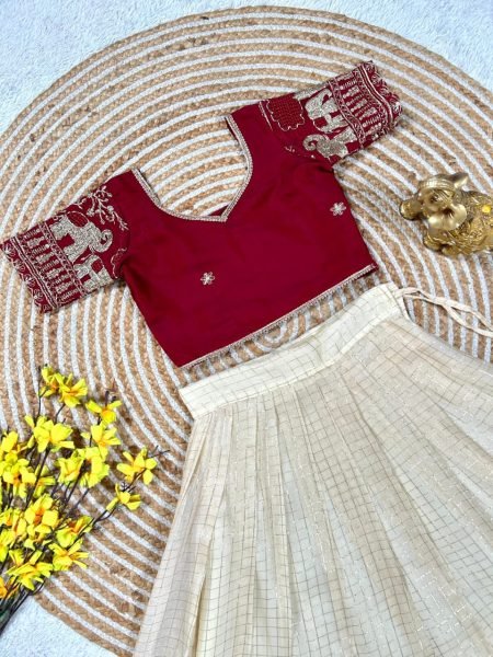 Regal Cream Red Trendy Kids Party Wear Lehenga Choli for Special Occasions Girls Wear