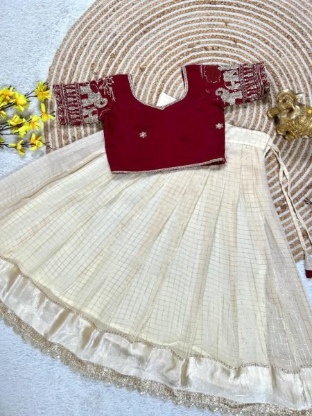 Regal Cream Red Trendy Kids Party Wear Lehenga Choli for Special Occasions Girls Wear
