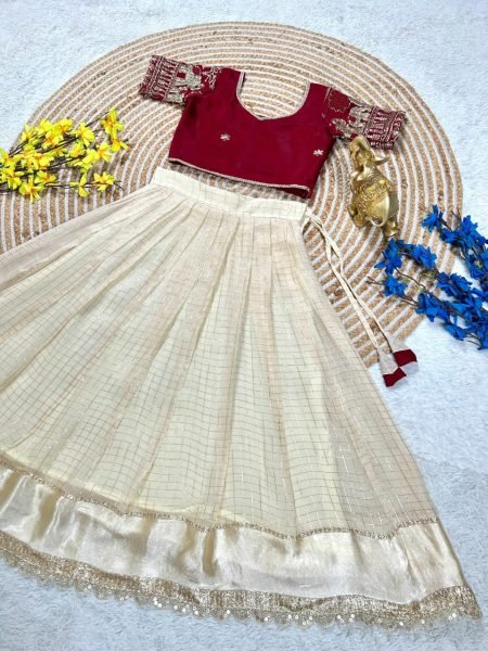 Regal Cream Red Trendy Kids Party Wear Lehenga Choli for Special Occasions Girls Wear