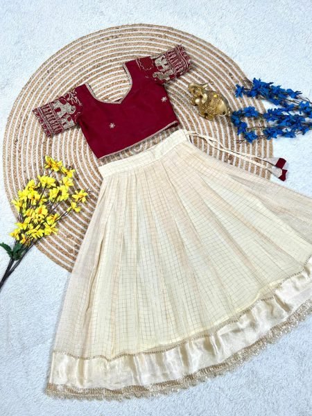 Regal Cream Red Trendy Kids Party Wear Lehenga Choli for Special Occasions Girls Wear