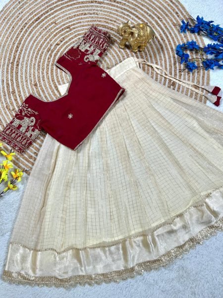 Regal Cream Red Trendy Kids Party Wear Lehenga Choli for Special Occasions Girls Wear