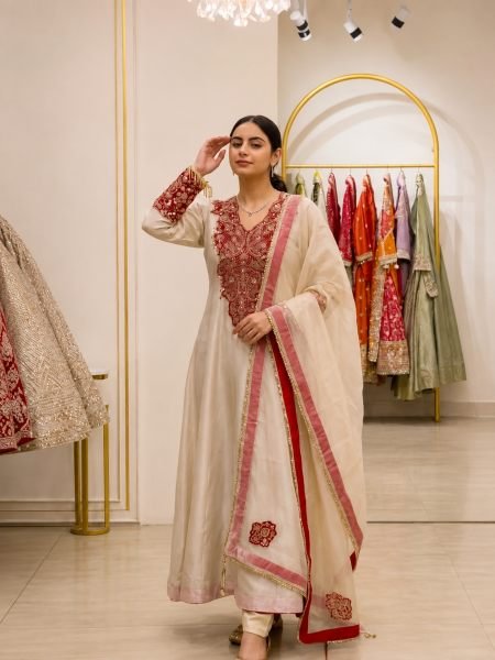 Regal Cream Soft Organza Gown with 3 Meter Flair and Heavy Sequins Embroidery at Factory Price Ready To Wear Suit