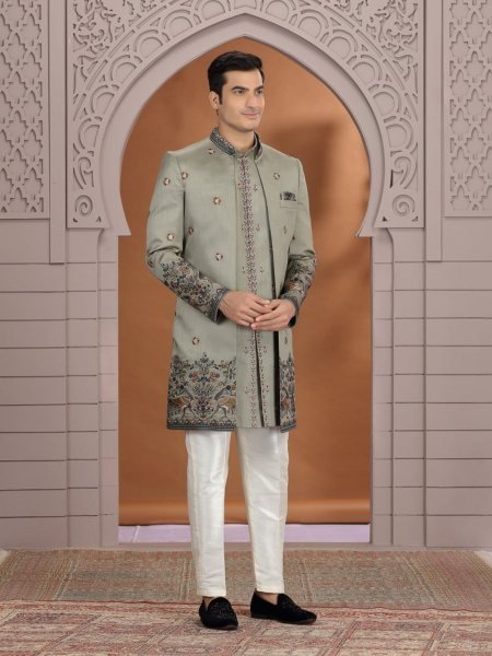 Regal Green Elegant Heavy Work Kurta PajamaSet for Festive and Occasion Wear Mens Wear